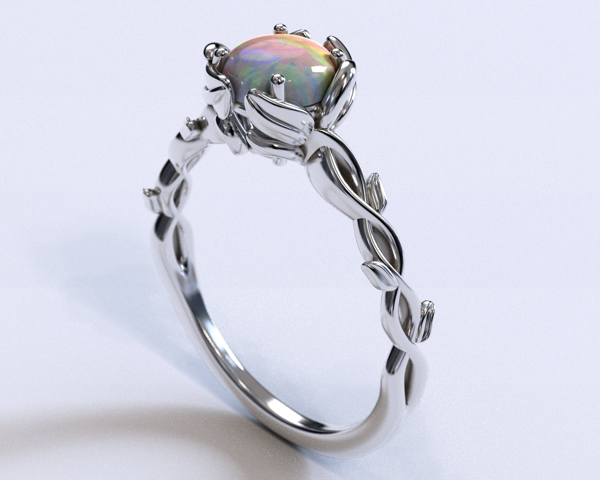 Exquisite Opal Flower Engagement Ring with Delicate Leaves - Perfect for Wedding, Proposal & Anniversary Gifts