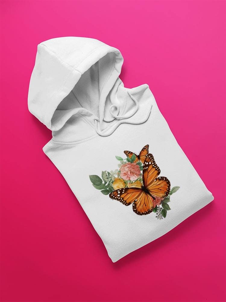 Smartprints Butterflies and Flowers Hoodie for Women - Cute Floral Print Pullover Sweatshirt | Perfect for Casual Wear, Outfits with Jeans, and Cozy Loungewear