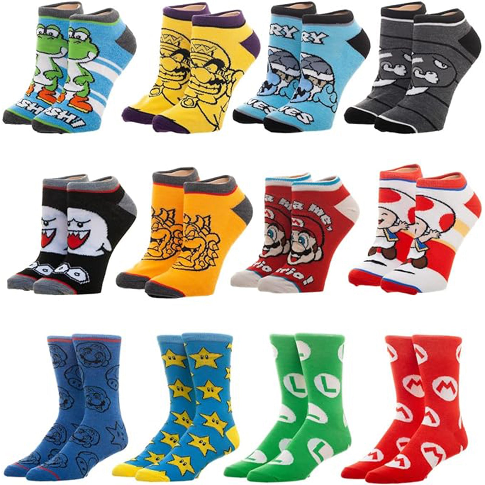 Bioworld Super Mario 12 Days of Socks Gift Set - Fun Character Socks for Gamers & Fans - Perfect for Christmas, Birthday Gifts & Cosplay