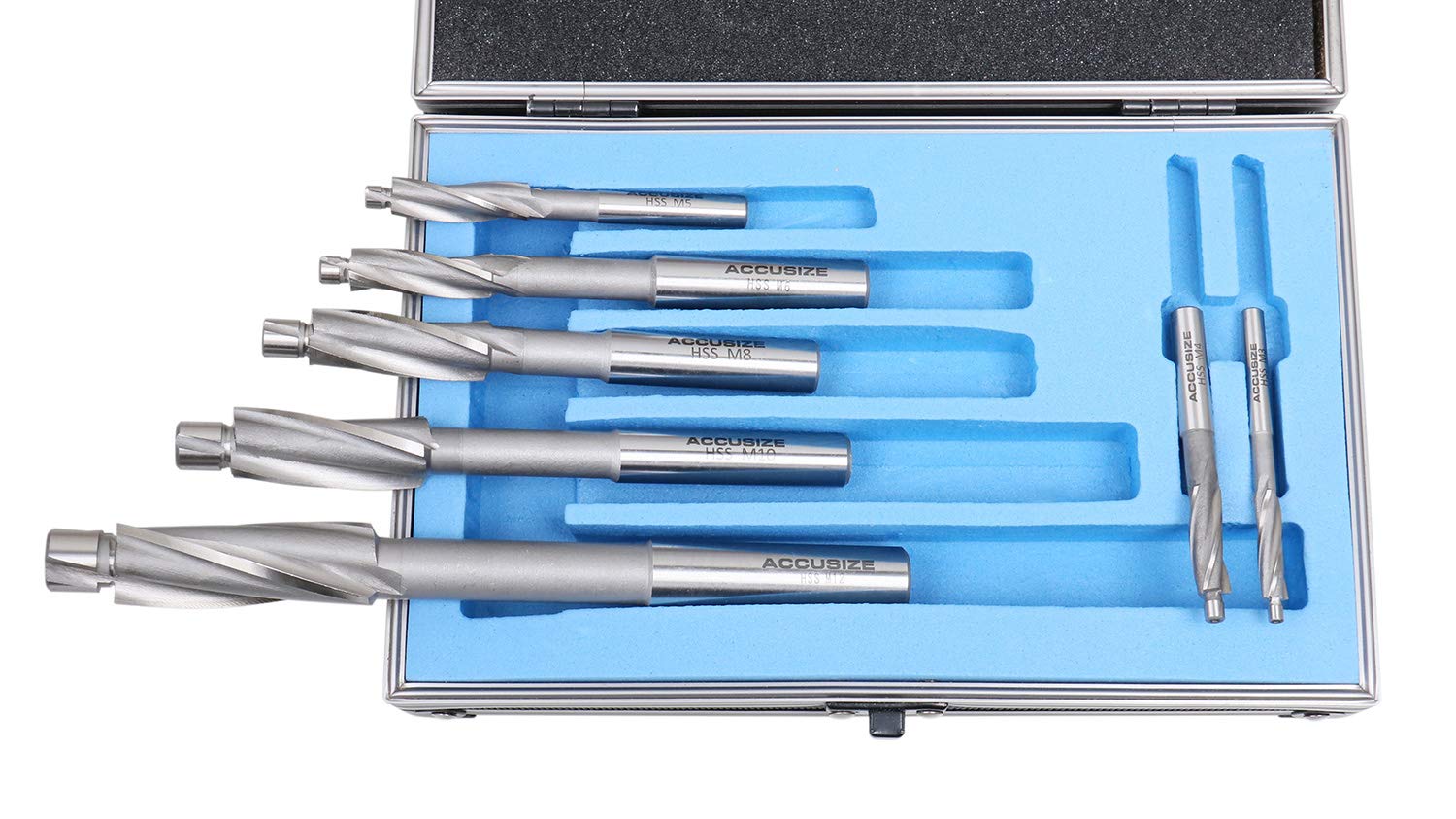 Accusize Premium Metric HSS Solid Cap Screw Counterbore Set - 3 Flute Straight Shank, 7 Piece (509S-007M) for Metalworking & Woodworking Projects