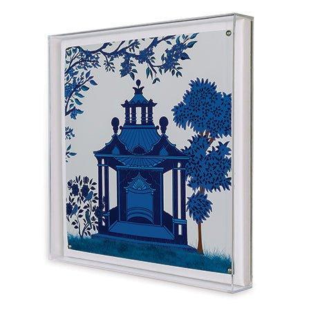 Blue Pagoda II Framed Wall Art - Asian Inspired Home Decor for Living Room, Bedroom & Office - Premium Canvas Print for Modern Interior Design