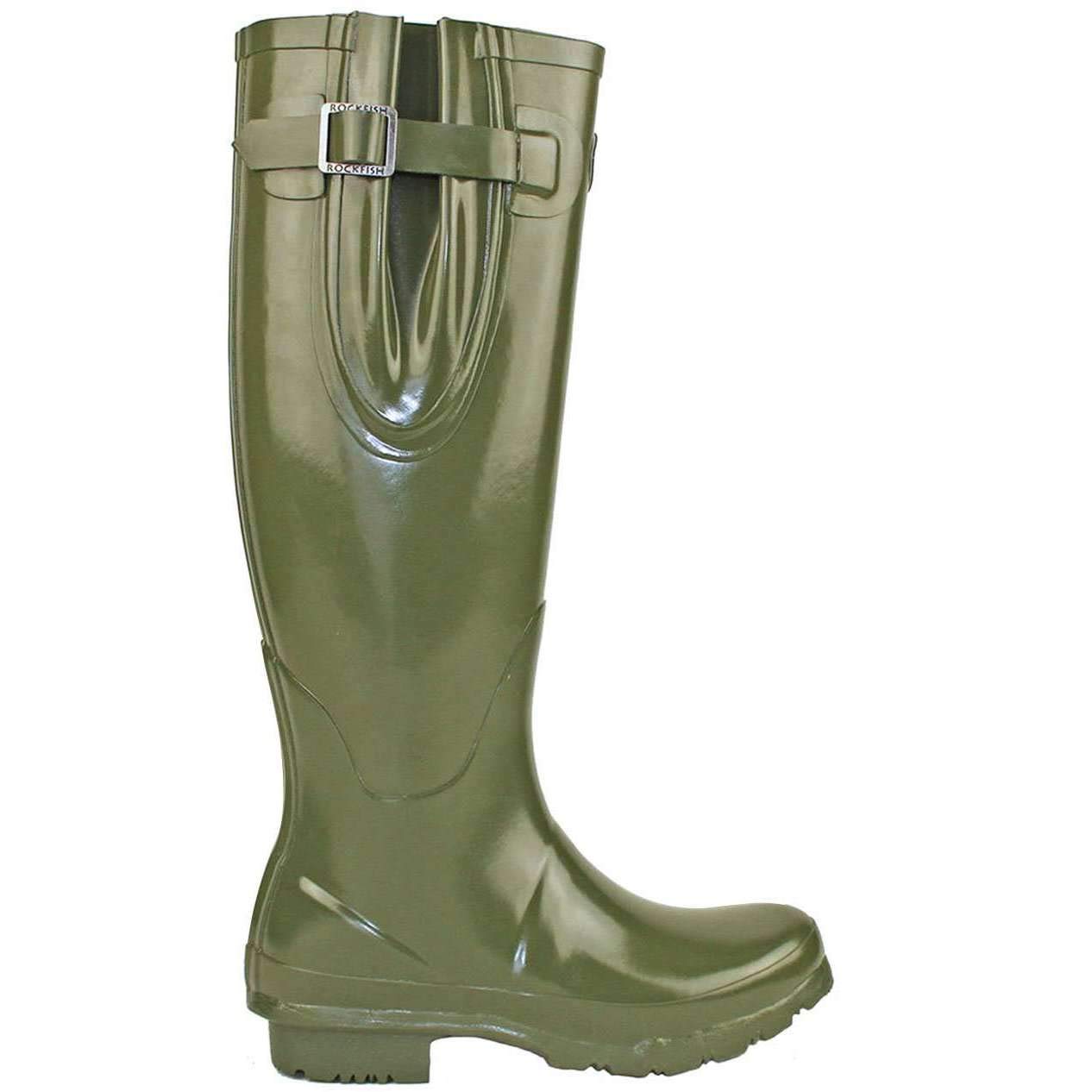 Rockfish Women's Adjustable Tall Wellington Boots - Waterproof Olive Rain Boots for Gardening, Hiking & Outdoor Activities