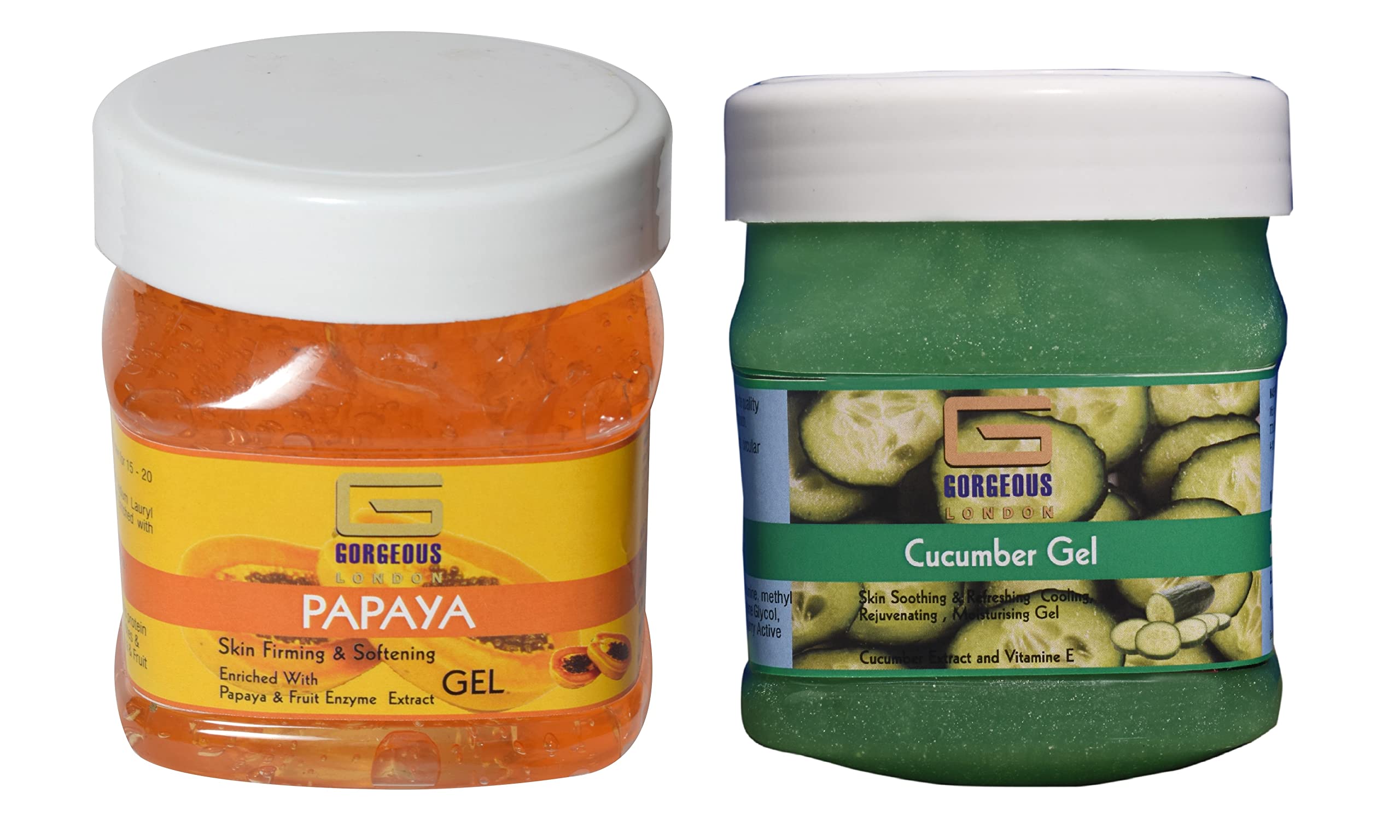 London Papaya & Cucumber Gel Combo Set - 2 Pack (450ml Each) for Hydrating & Brightening Skin - Perfect for Daily Skincare Routine & Spa Treatments
