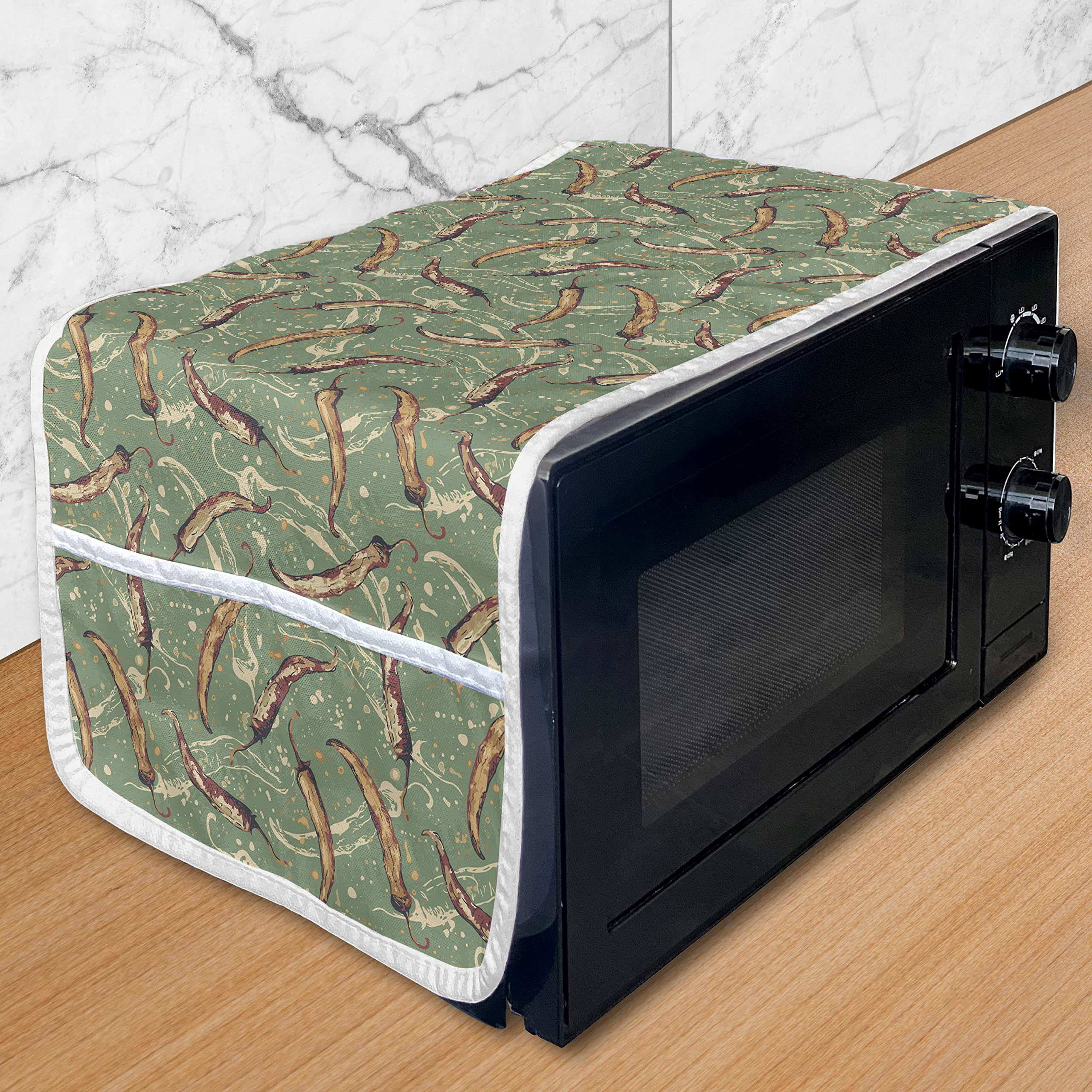Ambesonne Microwave Cover - Waterproof Kitchen Organizer with Pockets, 36x12 Inches, Peacock Green Multicolor - Chili Pepper Art Design for Stylish Home Cooking & Meal Prep