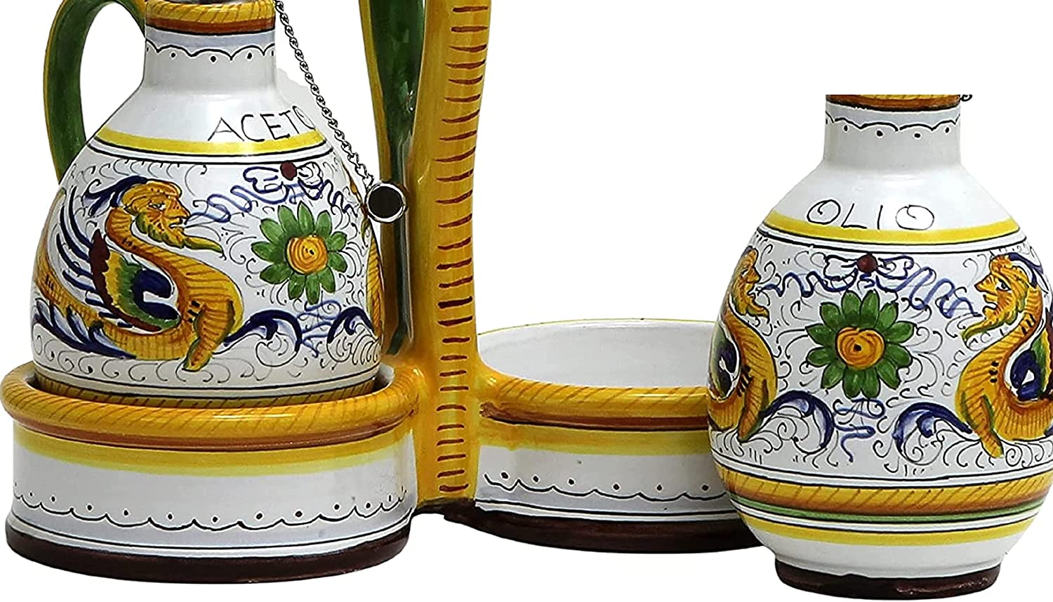Deruta Italy by Gute | Raffaellesco Handpainted Ceramic Oil & Vinegar Set | Authentic Italian Pottery Handmade in Deruta | Perfect for Kitchen Decor, Italian Cooking & Gift Giving