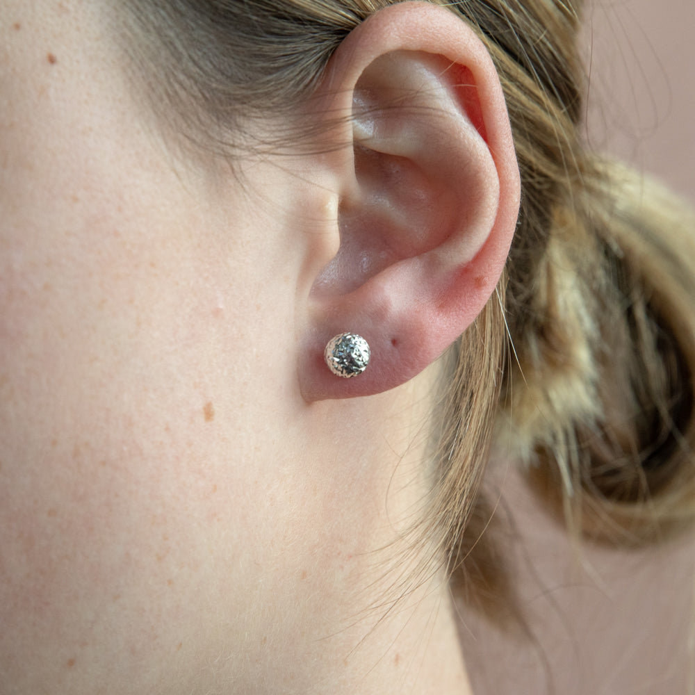 9ct White Gold Textured 7mm Stud Earrings for Women - Elegant Minimalist Jewelry for Everyday Wear, Parties & Special Occasions