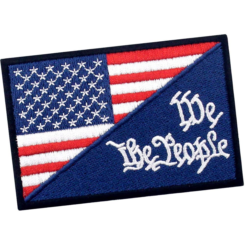 USA Stars & Stripes American Flag Patch - Embroidered 'We The People' Morale Applique - Iron On or Sew On Emblem for Jackets, Hats & Bags - Patriotic Accessories for Veterans Day, 4th of July & Military Support