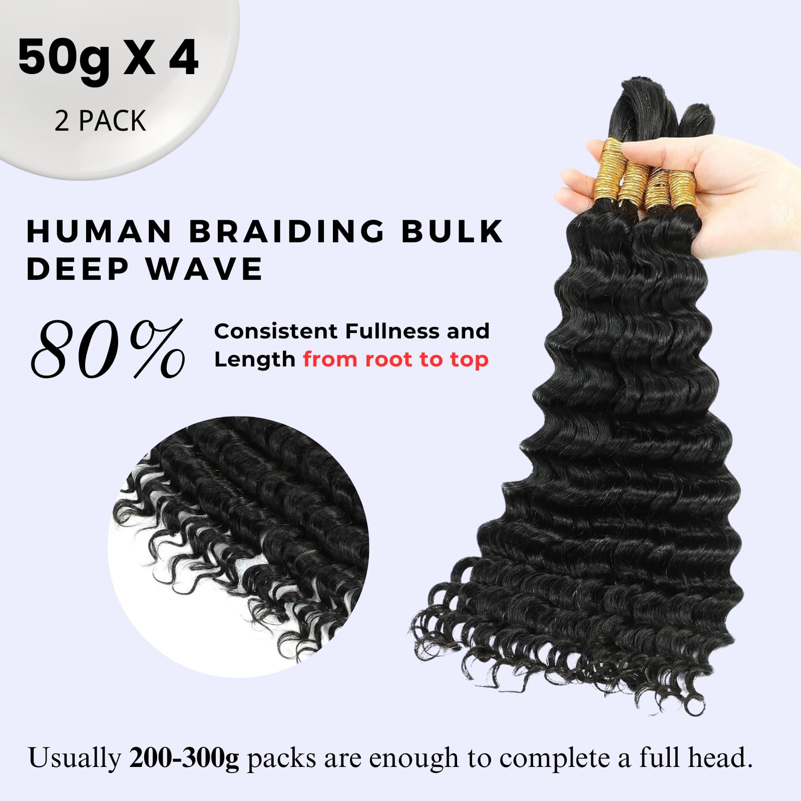 15A Soft Thick Virgin Human Hair Extensions for Boho Braids & Micro Braids - 18 Inch 200g (4x50g) No Weft Bulk Braiding Hair - Natural Black | Perfect for Protective Styles & Festival Hairstyles