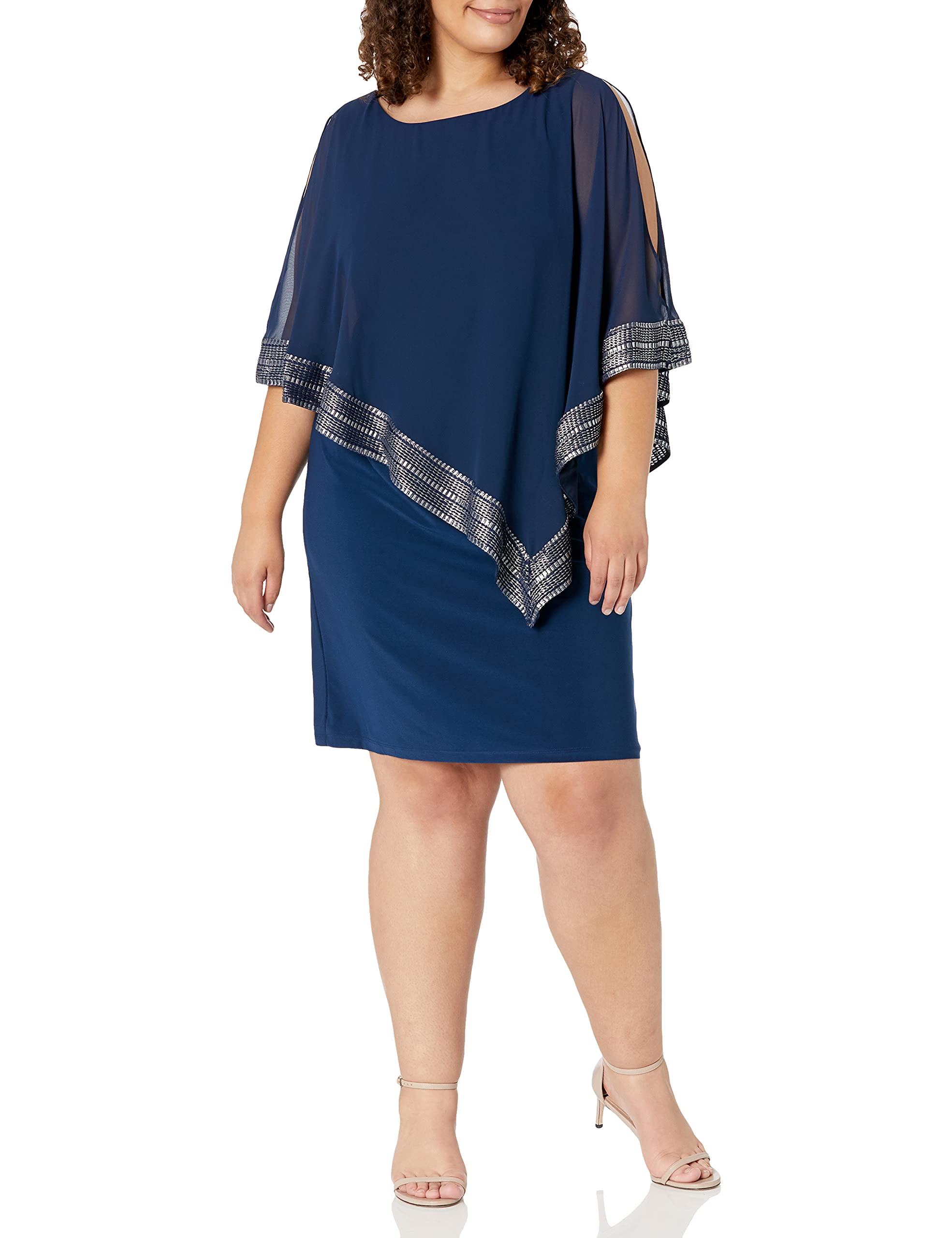 S.L. Fashions Women's Plus Size Cape Dress - Elegant Long Sleeve Wrap Dress for Curvy Women | Perfect for Office Wear, Evening Parties & Special Occasions