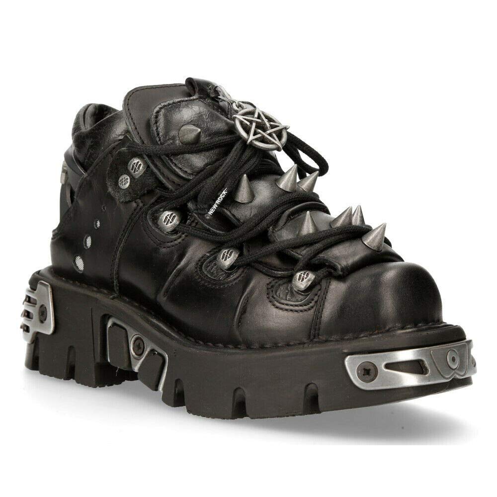 New Rock 110-S1 Men's Black Leather Spiked Ankle Boots - Punk Fashion Footwear for Concerts, Nightclubs & Gothic Style Outfits