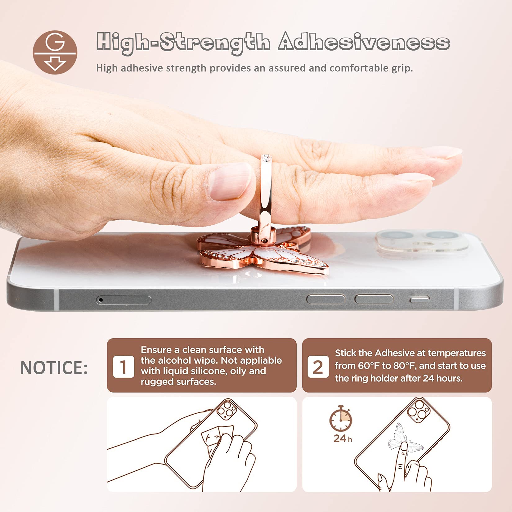 360° Rotating Metal Phone Ring Grip - Compatible with iPhone & Android for Secure One-Hand Use