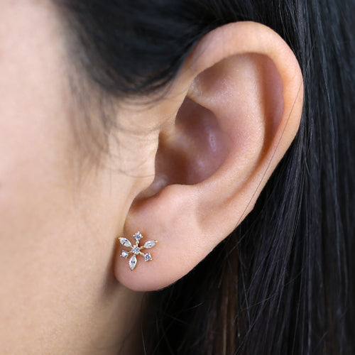 14K Solid Yellow Gold Dawn Star Cubic Zirconia Earrings for Women - Elegant CZ Stud Earrings for Daily Wear, Parties & Special Occasions