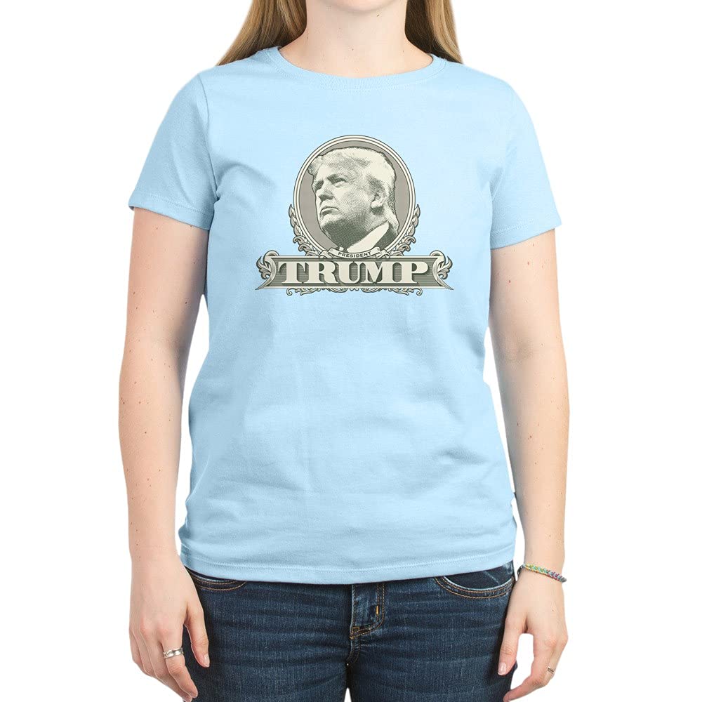 Donald Trump Dollar Bill Design Women's Crew Neck T-Shirt - Funny Political Graphic Tee for Trump Supporters - Perfect for Rallies, Parties & Patriotic Events