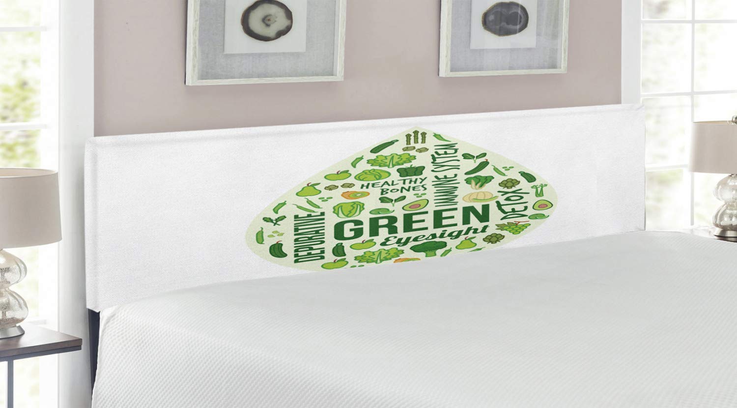 Ambesonne King Size Upholstered Metal Bed Headboard with Memory Foam - Avocado Teardrop Design in Emerald Pale Green | Healthy Nutrition & Green Plant Benefits | Perfect for Modern Bedrooms & Eco-Friendly Home Decor