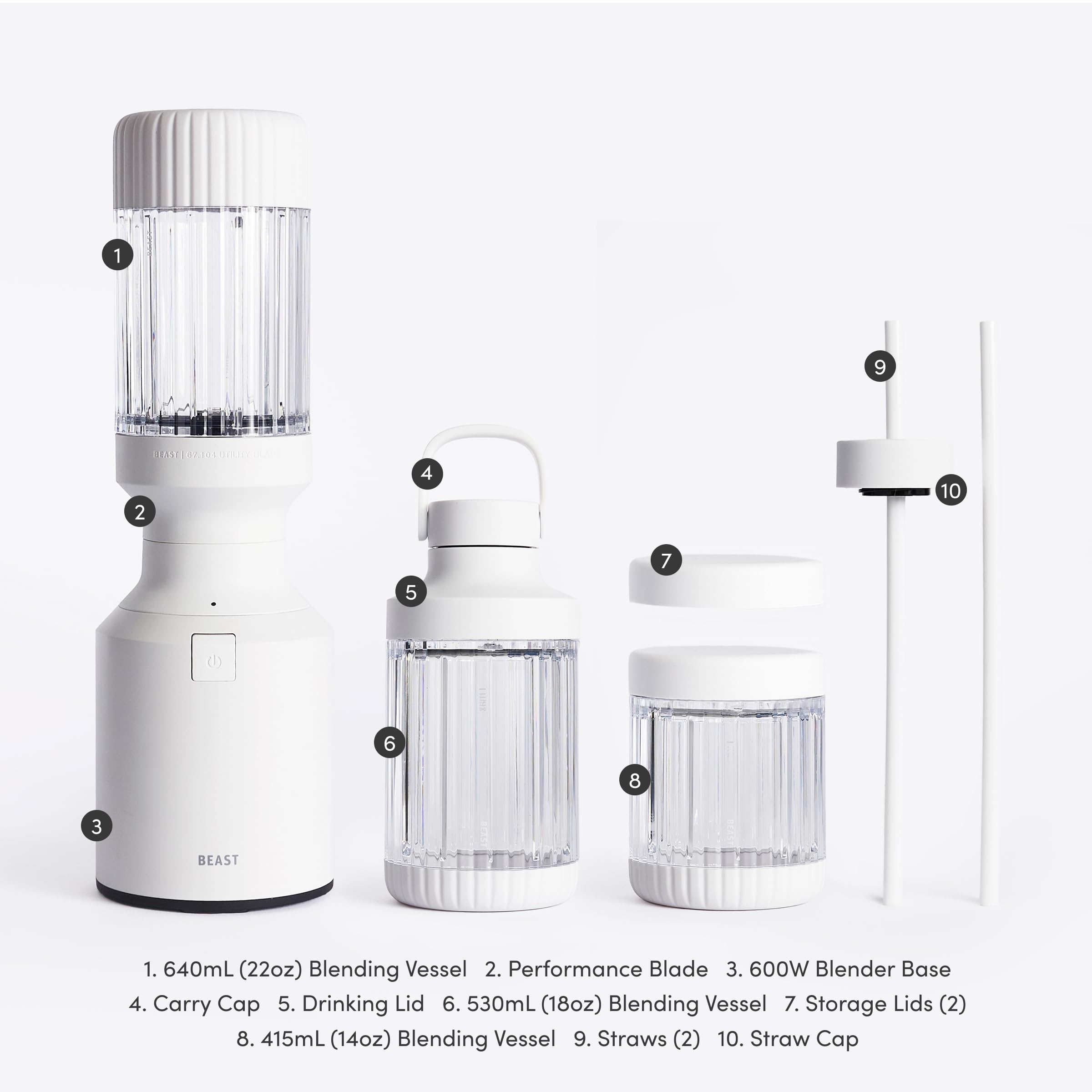 The Beast Mini Blender Plus - 600W Powerful Personal Blender for Smoothies, Shakes & Food Prep | Compact Countertop Blender with Extra Cups, Straw Lid & Accessories | Perfect for Kitchen, Office, Gym & Travel (Cloud White)