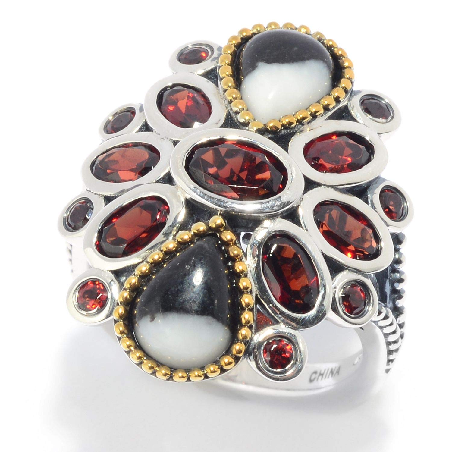 925 Sterling Silver White Buffalo & Red Garnet Ring for Women | Handmade Native American Jewelry | Perfect for Weddings, Gifts & Boho Fashion