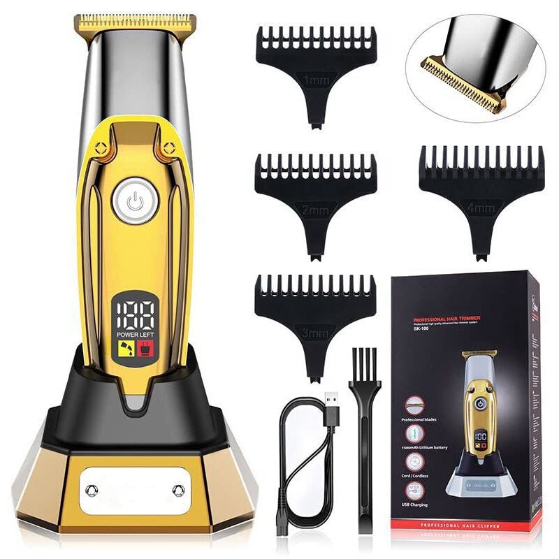 Professional Cordless Hair Clipper Trimmer for Men - Rechargeable Full Metal Beard & Hair Cutting Machine with Adjustable Blades (Silver) - Perfect for Home Barbering, Beard Grooming & DIY Haircuts