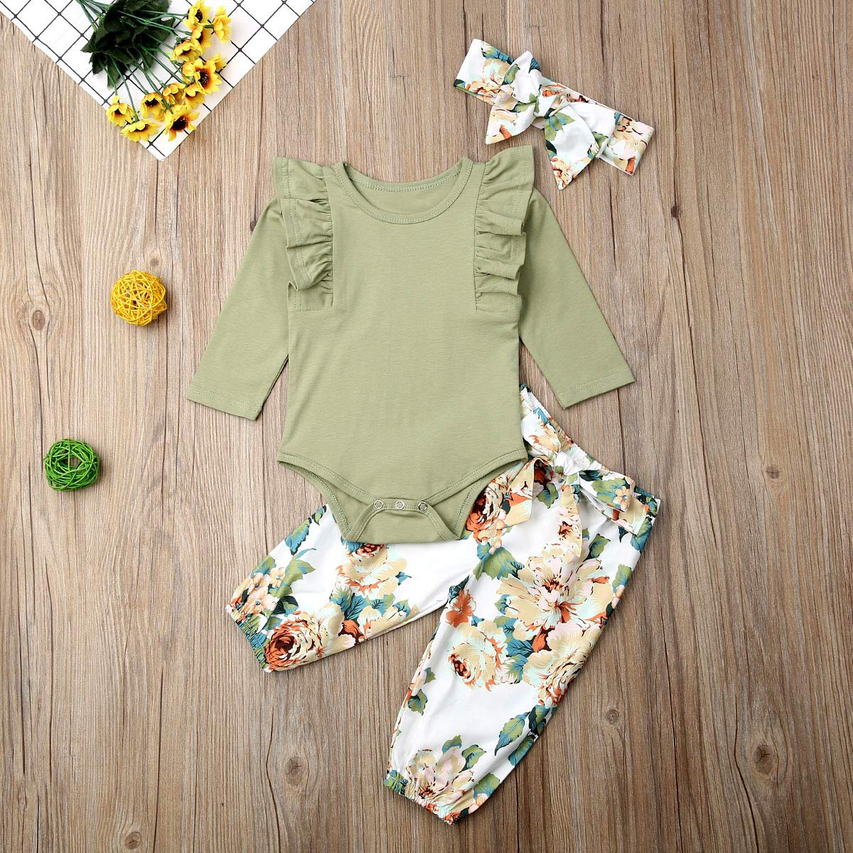 3PCS Baby Girl Clothes Set - Newborn Toddler Romper Bodysuit & Floral Jumpsuit Outfit with Pants | Soft Cotton Infant Wear for Playtime, Photo Shoots & Daily Comfort