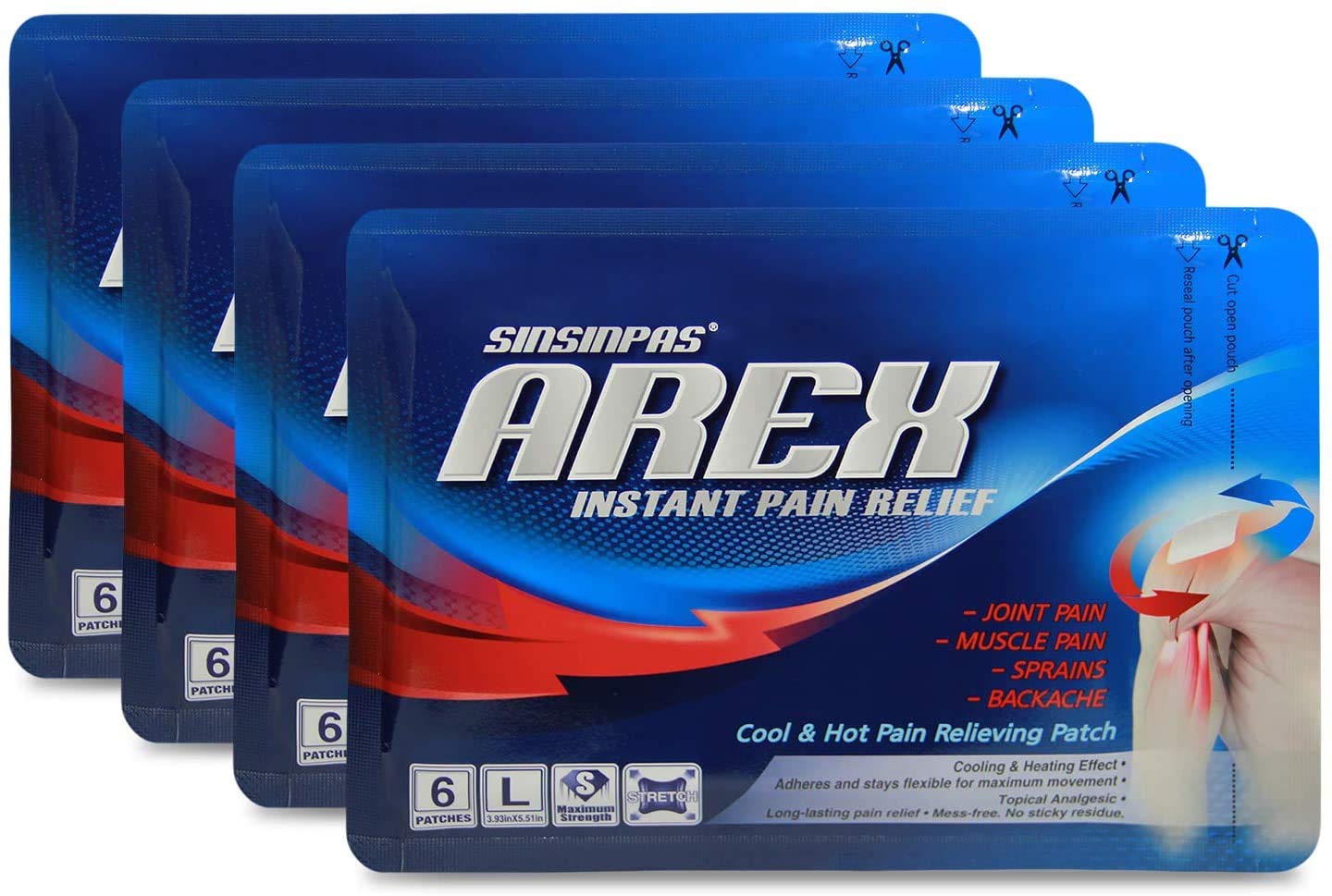 AREX Cool & Hot Pain Relieving Patch - Large 4 Pack (24 Patches Total) - Fast Acting Muscle & Joint Pain Relief for Back, Shoulder, Knee - Perfect for Athletes, Office Workers & Arthritis Sufferers