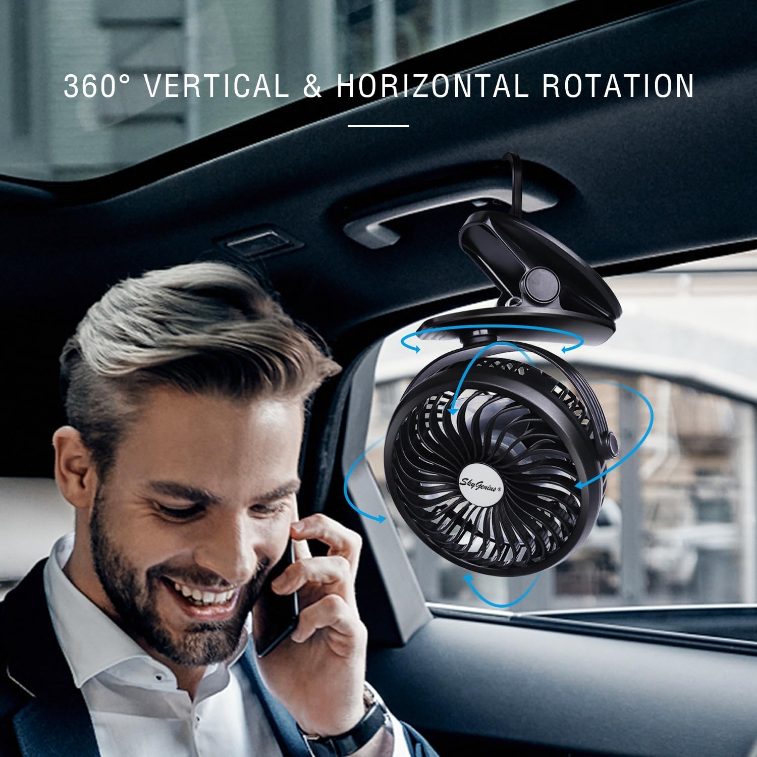 SkyGenius USB Clip on Mini Desk Fan - Portable Personal Fan for Office, Home & Travel - Quiet Cooling Fan with Adjustable Tilt - Black