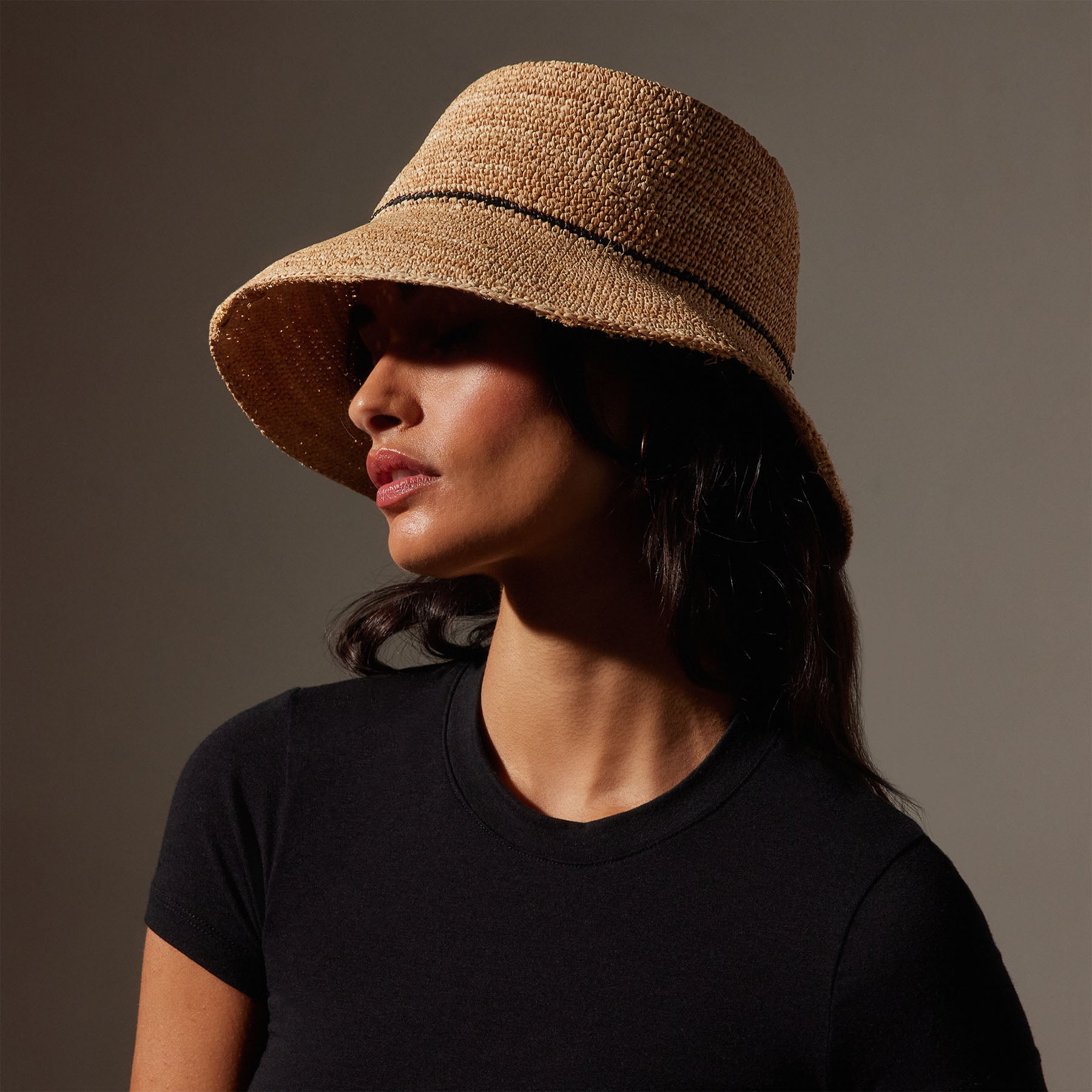 Crochet Bucket Hat with Black Stripe - Natural & Black Striped Cotton Sun Hat for Women - Perfect for Beach, Summer Outfits and Outdoor Activities