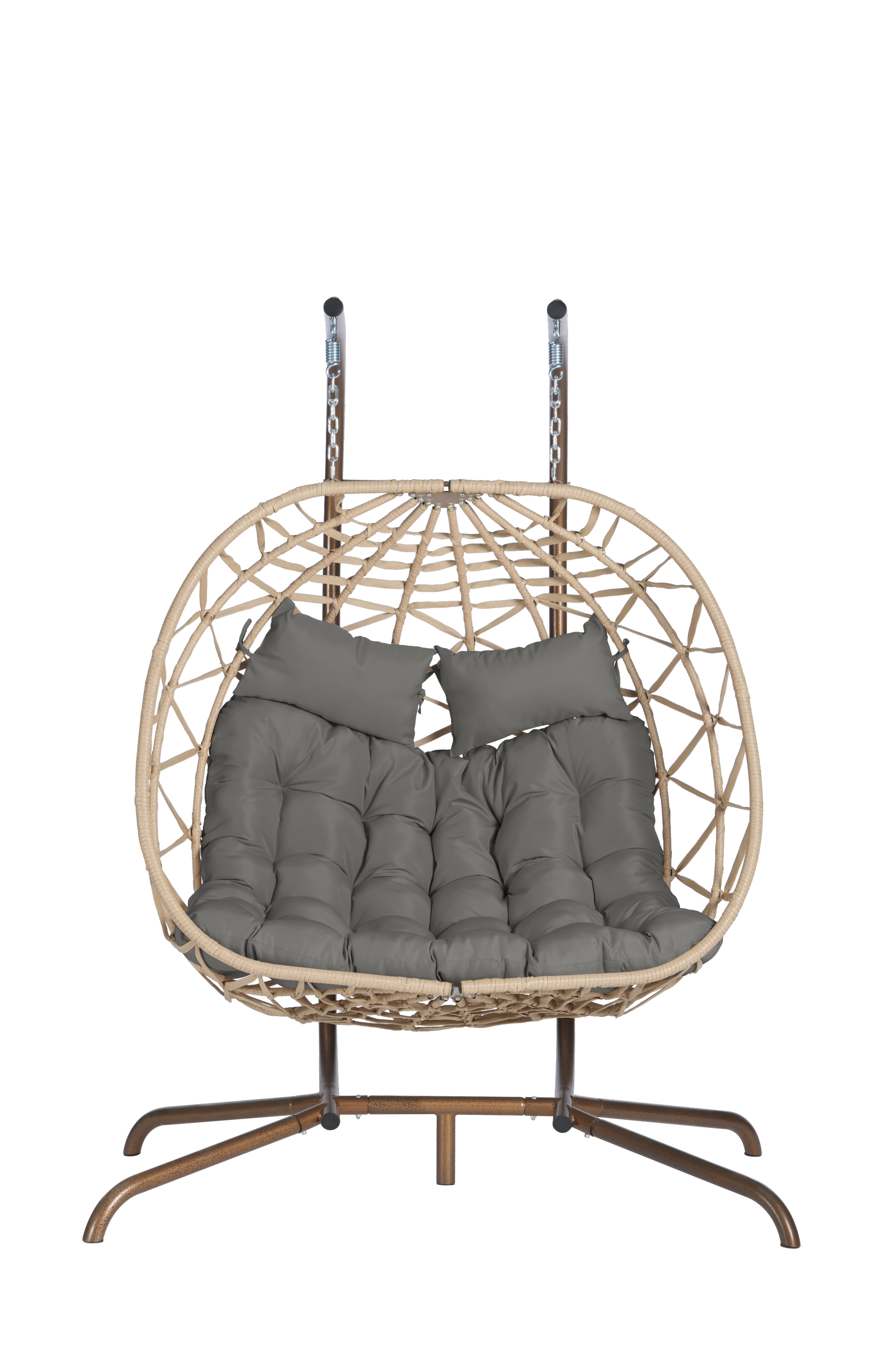 Double Egg Chair with Stand - Indoor/Outdoor Hanging Wicker Rattan Swing Chair with UV-Resistant Cushions (600 lbs Capacity) - Perfect for Bedroom, Balcony, Patio & Garden Relaxation