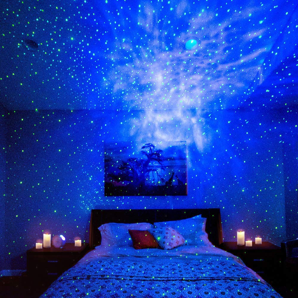 BlissLights Sky Lite Laser Projector - LED Nebula Cloud with Green Stars & Blue Clouds - White | Galaxy Night Light for Bedroom, Nursery, Home Theater & Relaxation