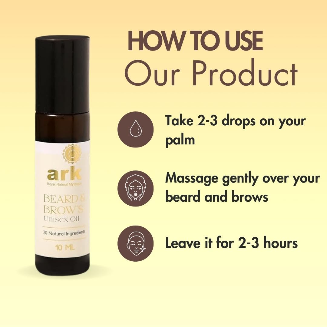 Natural Beard & Brow Growth Oil for Men & Women - Herbal Formula with Almond, Jojoba & Virgin Coconut Oil - Stimulates Fast Hair Growth for Patchy & Uneven Areas - 10ml - Perfect for Daily Grooming & Thicker Facial Hair Care