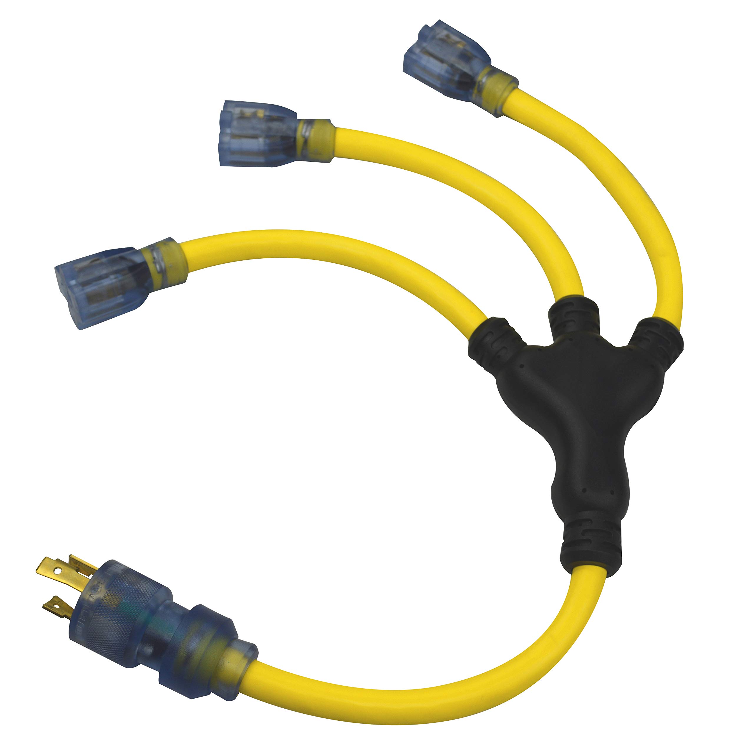 Prime GC130802 Yellow Line Stow Adapter - 30A, 3 12/3 AWG, 2ft Length - Perfect for RV, Marine & Outdoor Power Cable Management