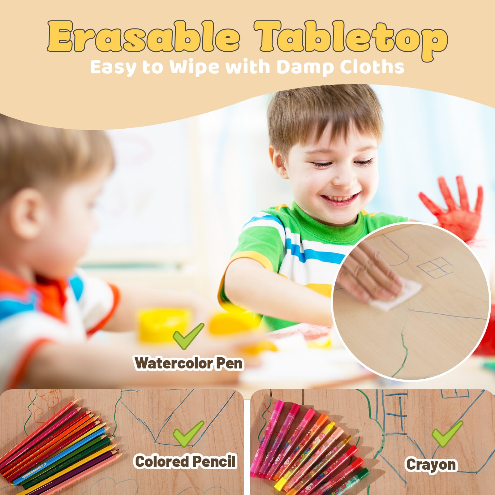 **FUNLIO Adjustable Kids Table and 4 Chairs Set for Toddlers Ages 3-8 - Easy Clean Arts & Crafts Table with Wipeable Surface - Perfect for Classrooms, Daycares & Home Use - CPC & CE Certified (5-Piece Set, Multicolor) - Ideal for Playtime, Learning & Creative Activities**