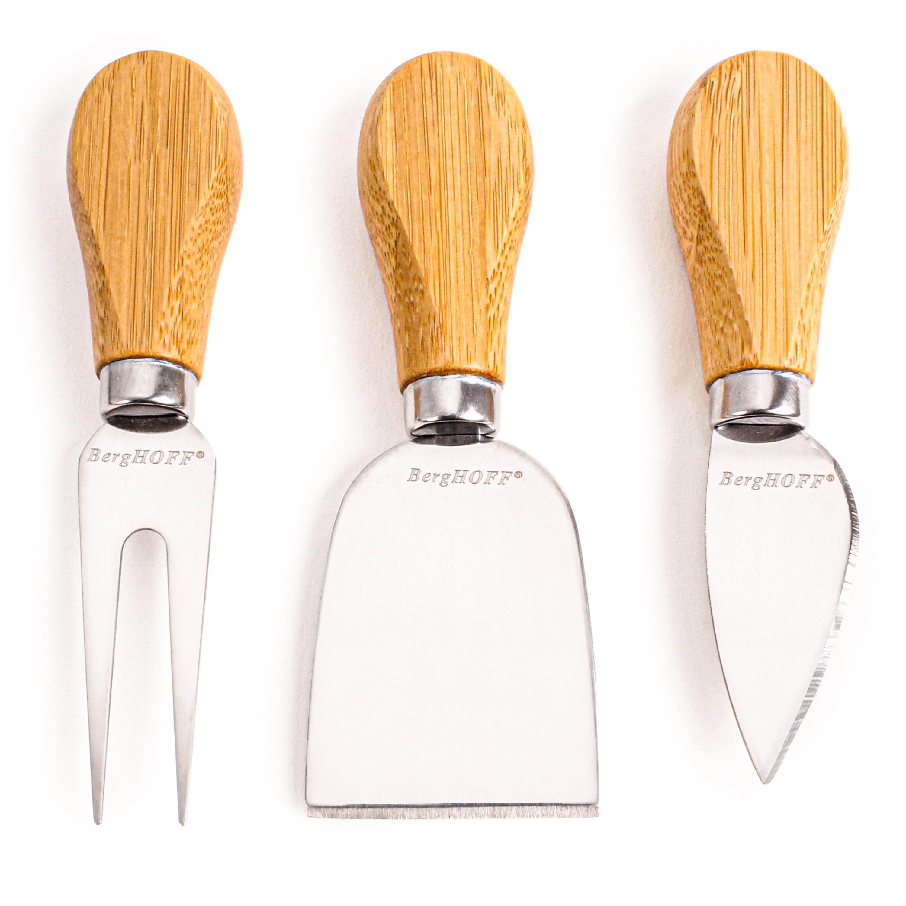 BergHOFF 4-Piece Stainless Steel Cheese Knife Set with Bamboo Paddle Board - Perfect for Charcuterie, Cheese Platters & Entertaining (22x7.9x1 Inch)