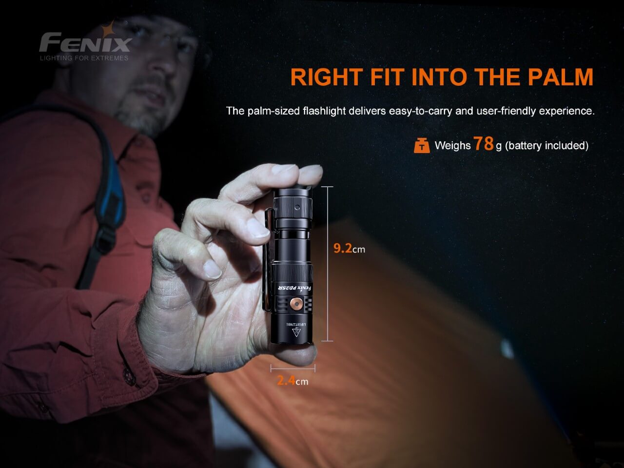 Fenix PD25R Rechargeable LED Flashlight 1000 Lumens, Compact Tactical Flashlight with USB-C Charging - Perfect for Camping, Hiking & Emergency Use