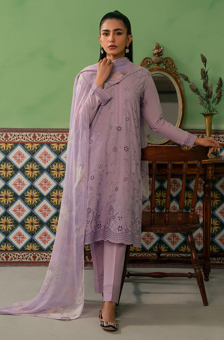 Lilac Haze 3-Piece Lawn Embroidered Suit Set - Floral Summer Outfit for Women | Perfect for Weddings, Parties & Casual Wear