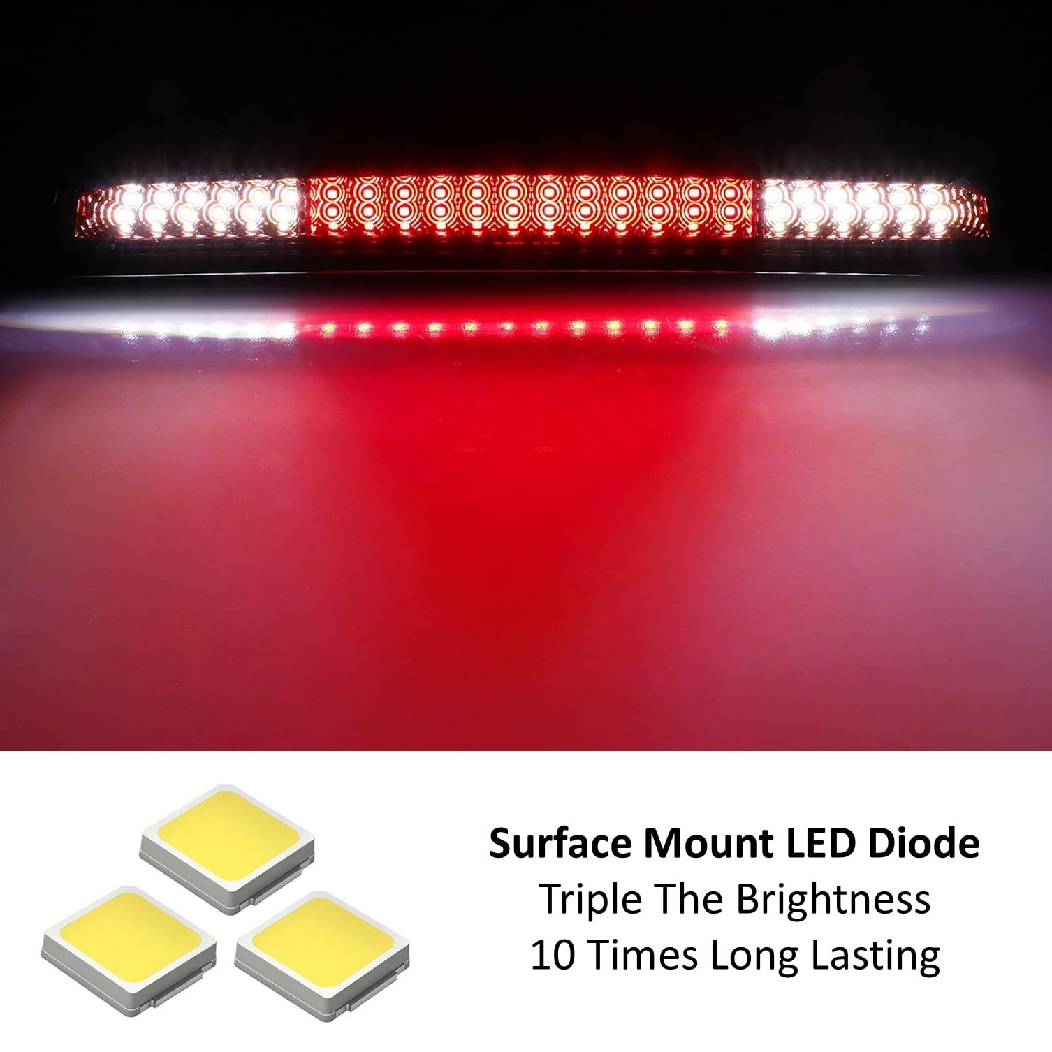 iJDMTOY F1 Style Strobe Clear Lens with Red Chrome Reflector 48-SMD LED High Mount Third Brake Light & Clearance Light Assembly - Compatible with 2004-2015 Nissan Titan - Enhances Safety & Style for Night Driving & Car Shows
