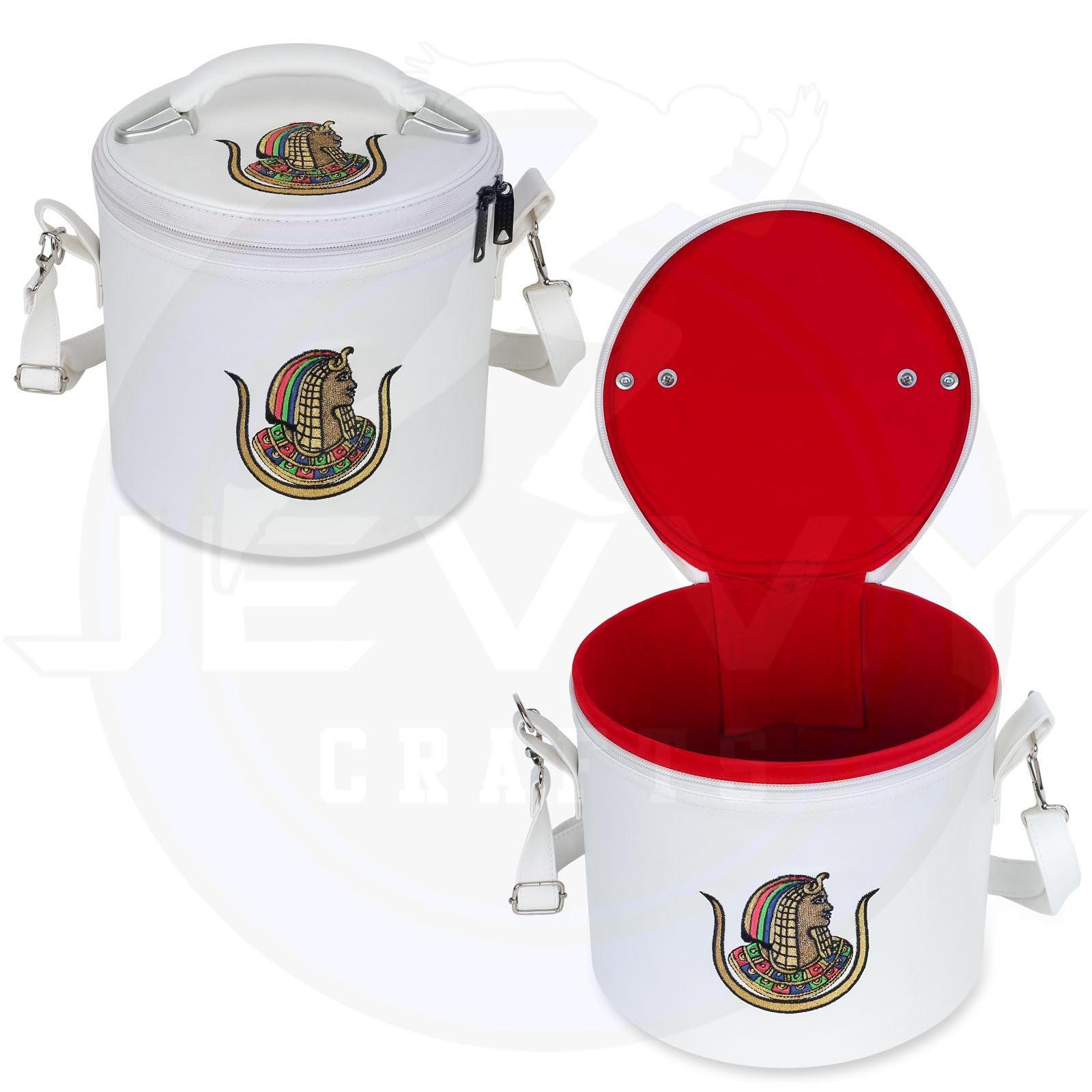 Masonic Daughters of ISIS White Fez Case - Premium White Imitation Leather Storage Box with Shoulder Strap | DOI Hat & Cape Protector | Perfect for Masonic Events, Ceremonies & Travel