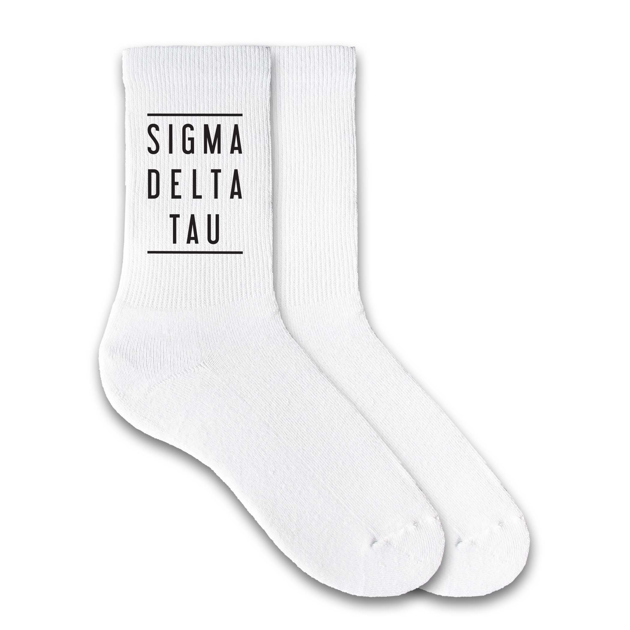 Sorority Name Printed Black White Ladies Crew Socks - Comfortable Cotton Socks for College, Greek Life & Everyday Wear