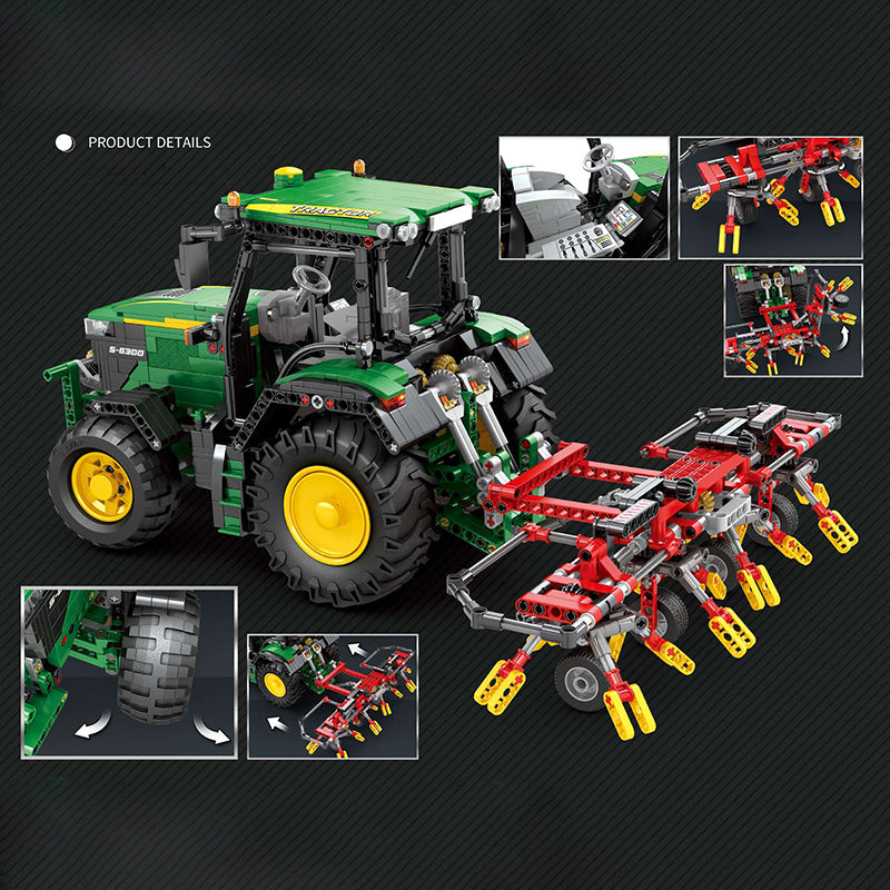 Reobrix 22015 John Deere 6130 R Tractor Building Kit - 1828PCS with Motors | STEM Educational Toy for Kids & Adults | Farm Vehicle Model for Display & Play