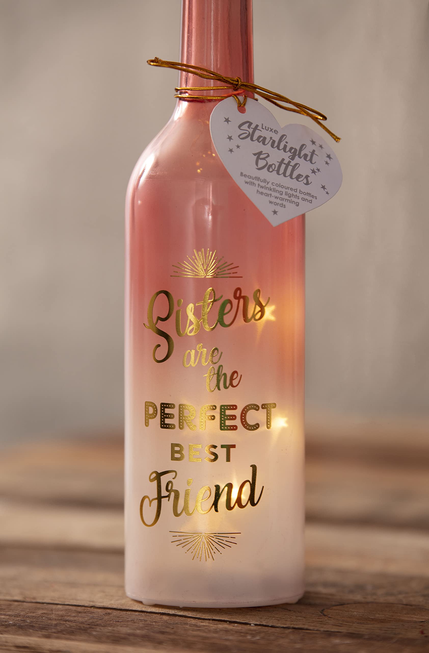 Boxer Gifts Sisters Best Friend Light-Up LED Starlight Bottle - Soft Coral, Perfect Birthday Gift for Sister, Bedroom Night Light for Kids & Teens