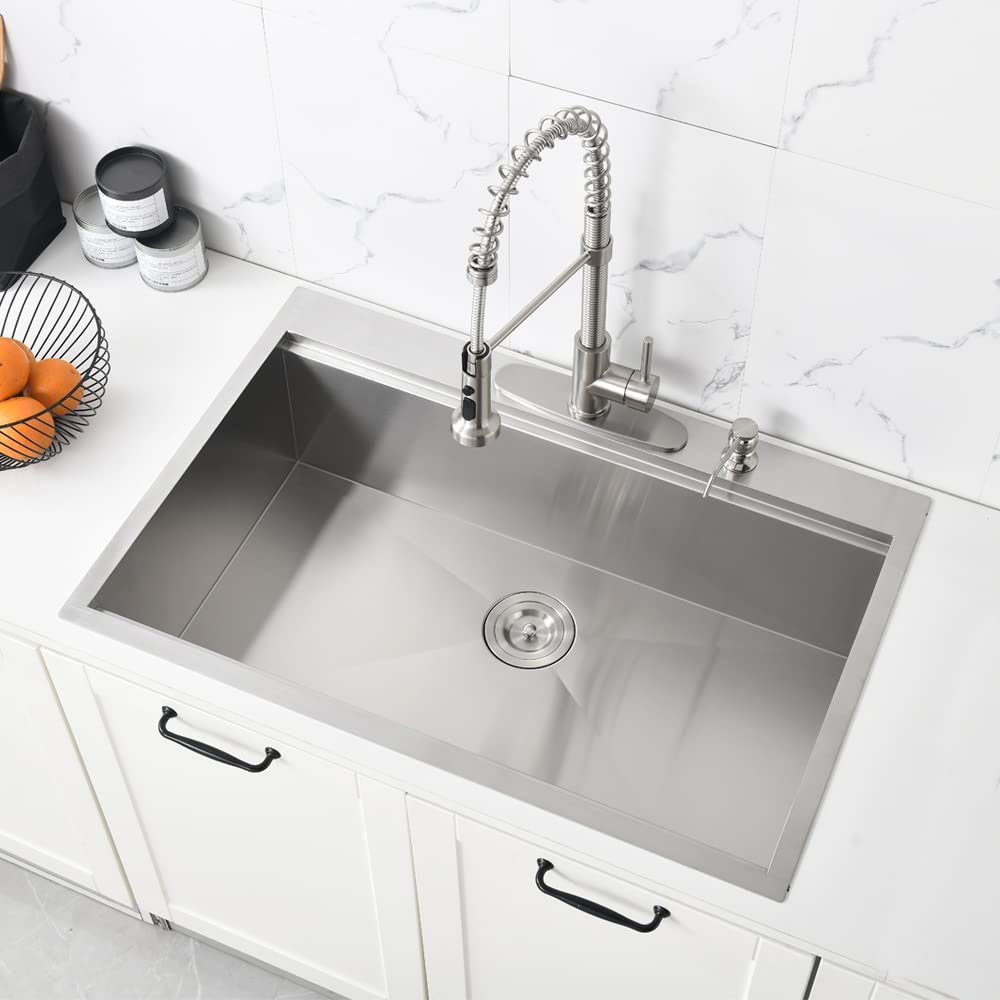 30x22 Inch Stainless Steel Drop-In Kitchen Sink Workstation - 16 Gauge Deep Single Bowl with Cutting Board | Perfect for Meal Prep, Dishwashing & Small Kitchen Spaces | Bokaiya