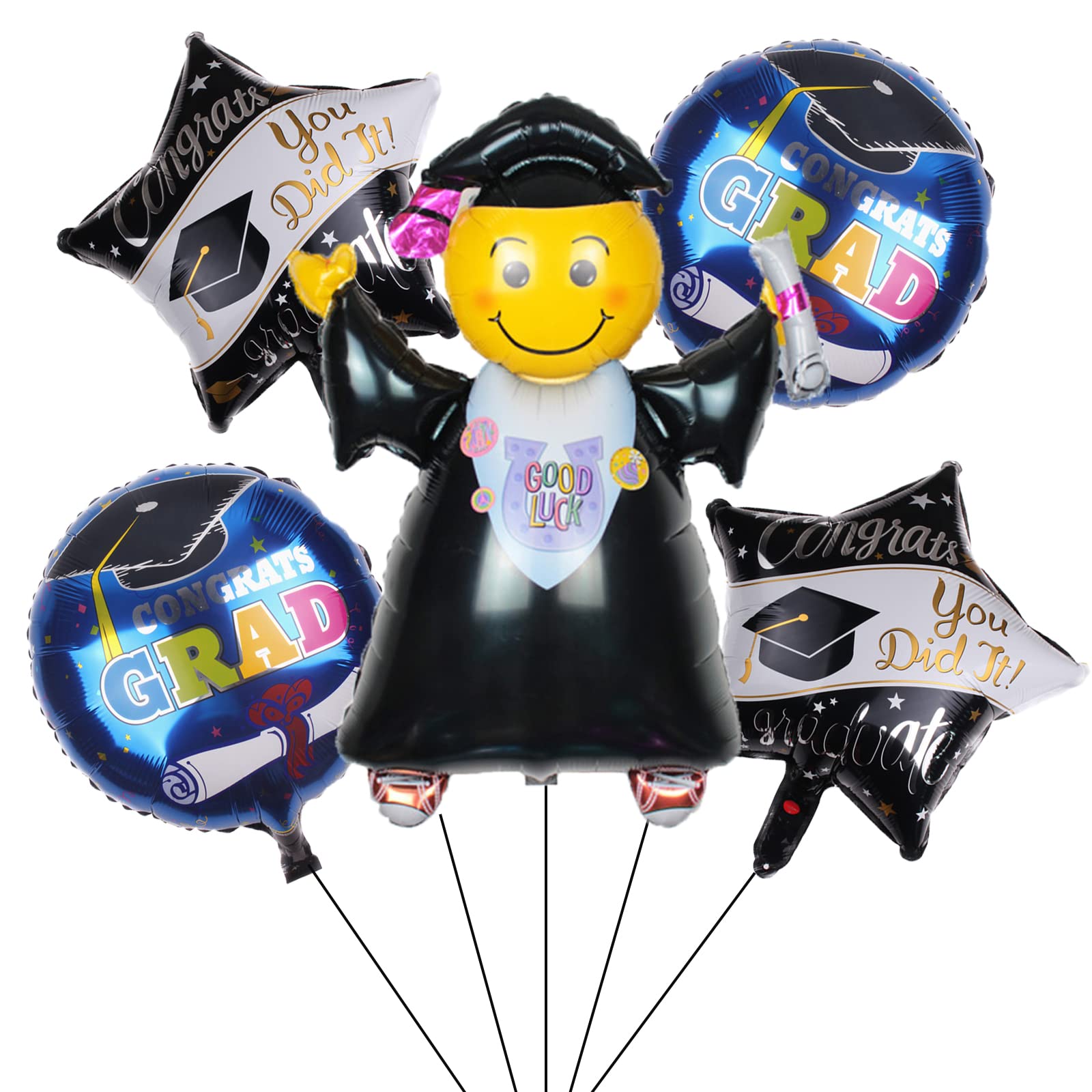 ALLPICK 5PCS Graduation Foil Balloons - Jumping Grad Balloons for 2023 Graduation Party Decorations - Transparent Balloons for Graduation Ceremony, College Celebration & Photo Backdrops