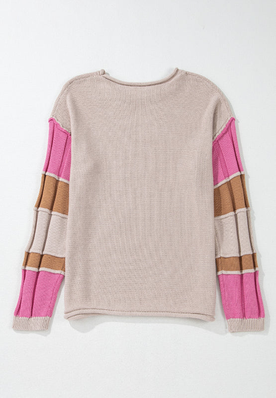 Stylish Color Block Round Neck Long Sleeve Sweater for Women | Cozy Winter Pullover | Perfect for Office, Casual Outfits & Date Nights