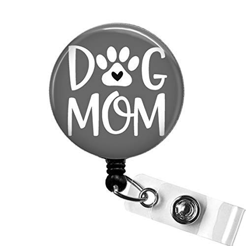 Dog Mom Retractable ID Badge Reel - Cute Dog Lover Badge Holder Clip for Teachers, Nurses & Pet Owners - Perfect Dog Mom Gift for Work, School or Hospital Use