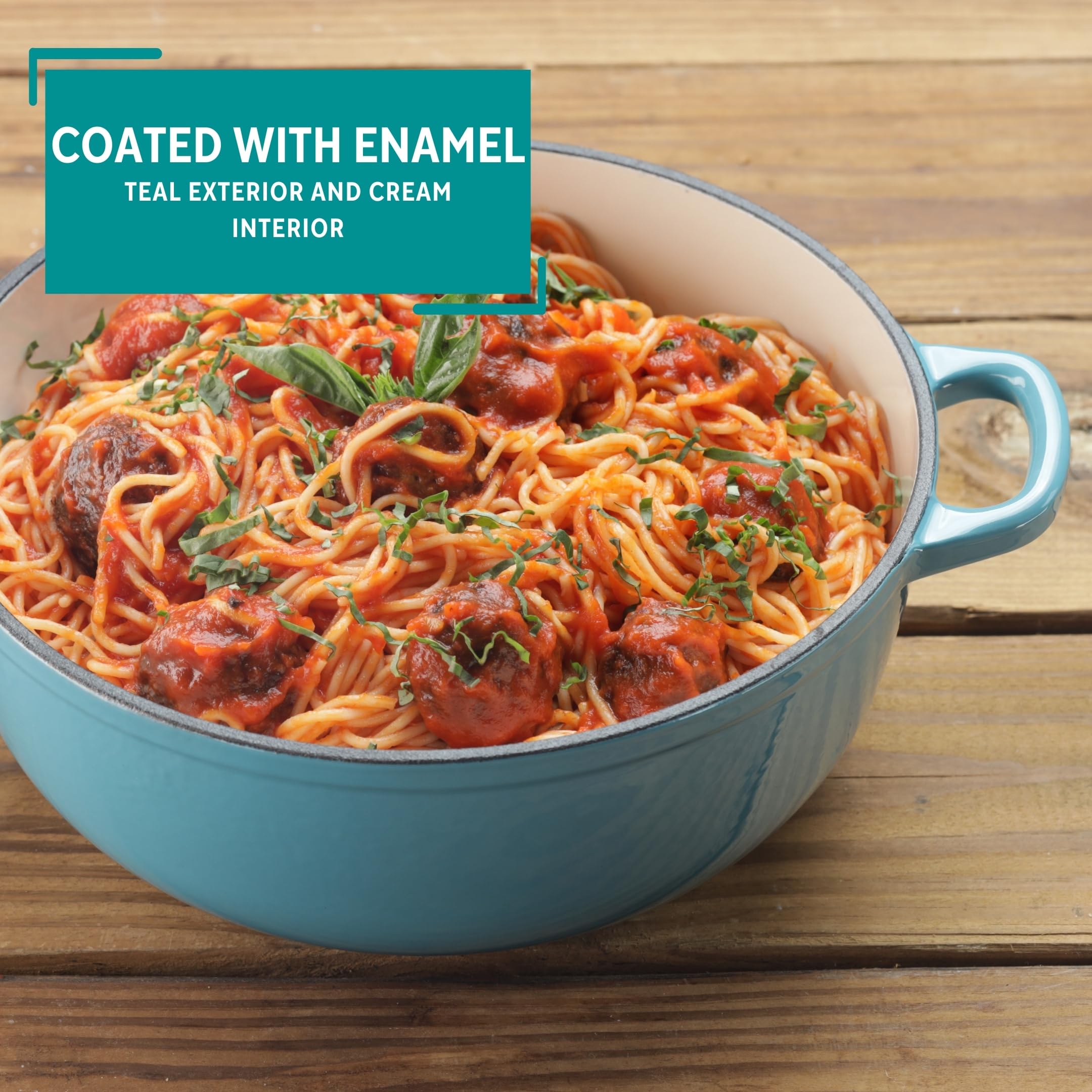 MIRRO 4.8 Quart Enameled Cast Iron Dutch Oven - Teal Blue Color - Perfect for Baking, Braising, Roasting & Slow Cooking Soups, Stews & Bread