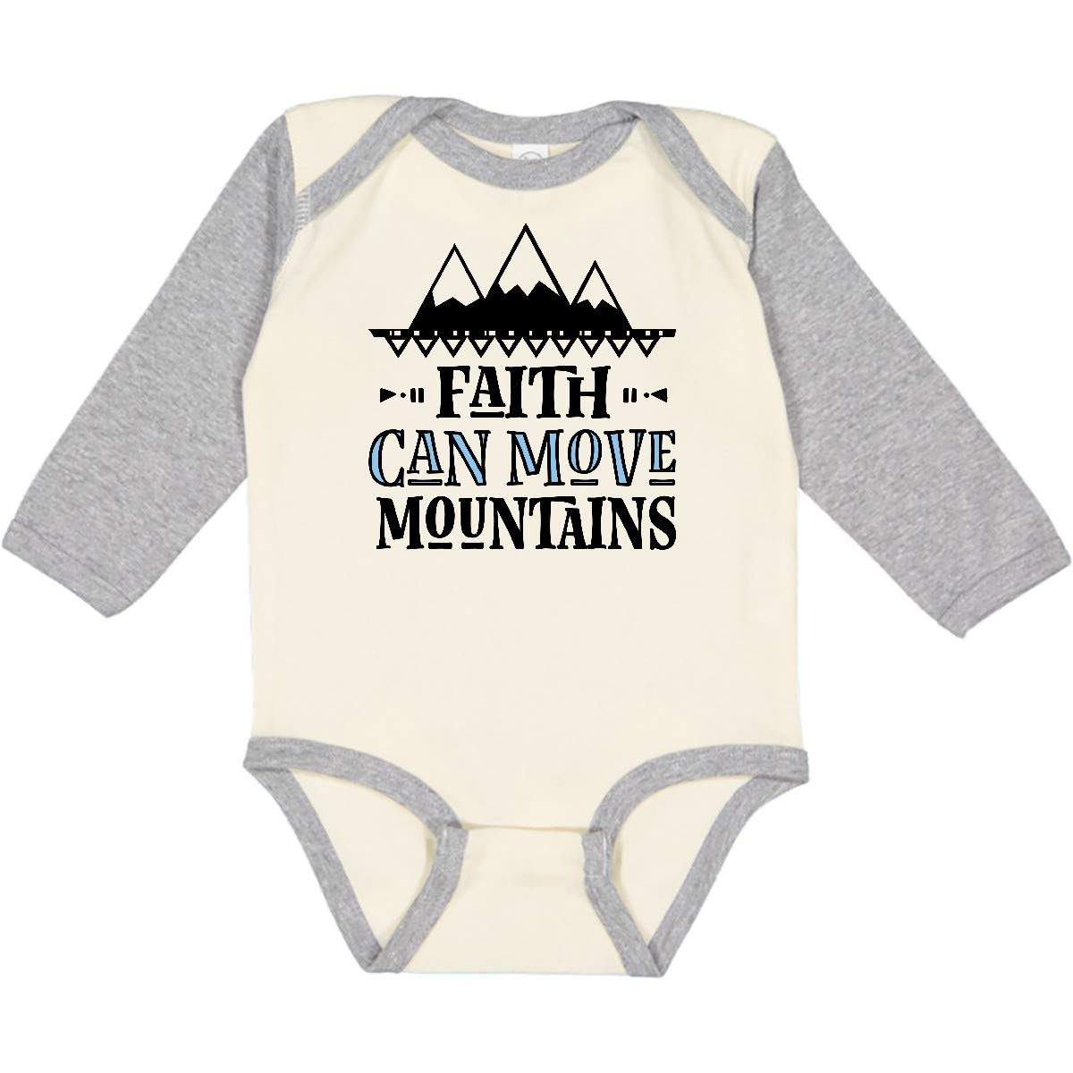 Inktastic Faith Can Move Mountains Long Sleeve Baby Bodysuit - Inspirational Christian Outfit for Church, Baptism & Family Photos