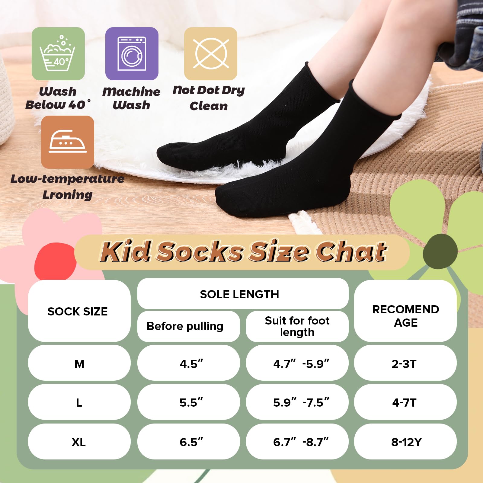 JAKIDAR Girls Crew Seamless Socks - 6 Pairs Soft Cotton Casual Dress Socks for Kids - Perfect for School, Playdates & Everyday Comfort