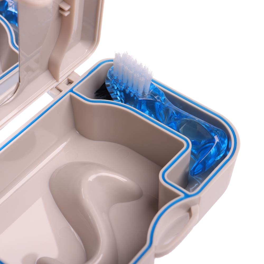 Denture Storage Box with Mirror & Brush - Travel & Daily Care