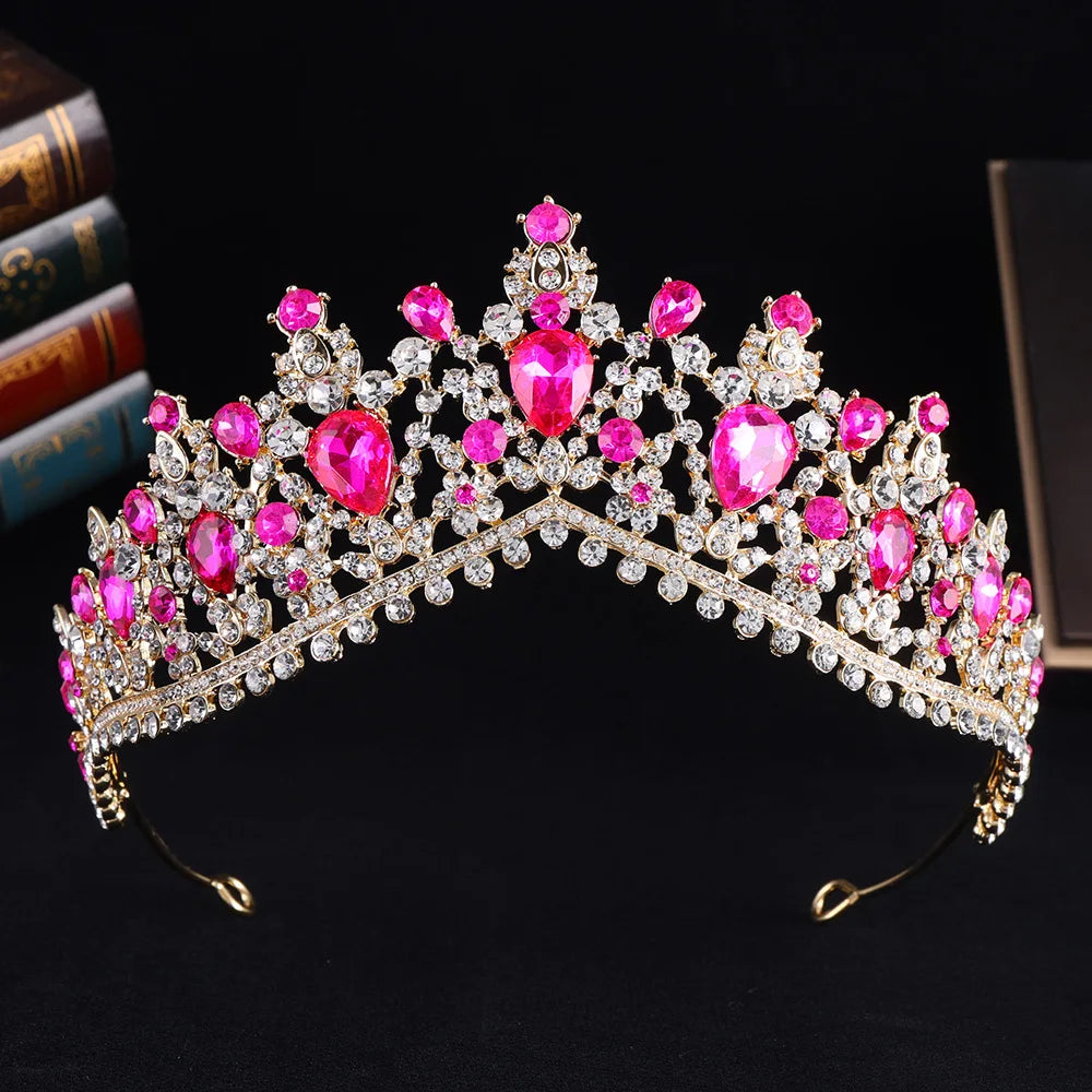 Elegant European Tiara Headband - Hot Pink Rhinestone Crown for Brides, Prom, Pageants & Special Occasions