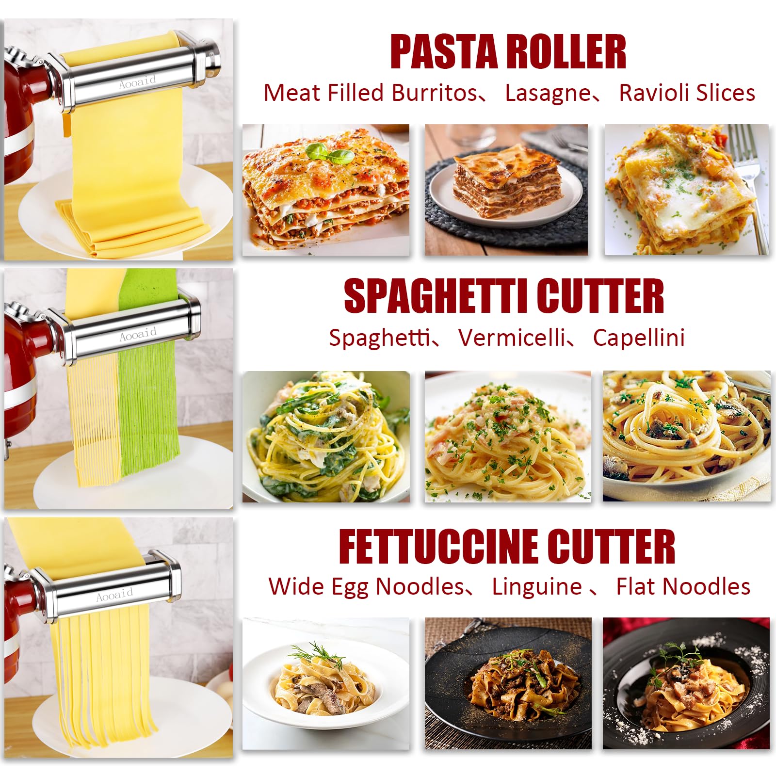 3-Piece Stainless Steel Pasta Maker Set - KitchenAid Stand Mixer Pasta Roller, Spaghetti & Fettuccine Cutter Attachment | Perfect for Homemade Italian Pasta, Restaurant-Style Noodles & Family Cooking