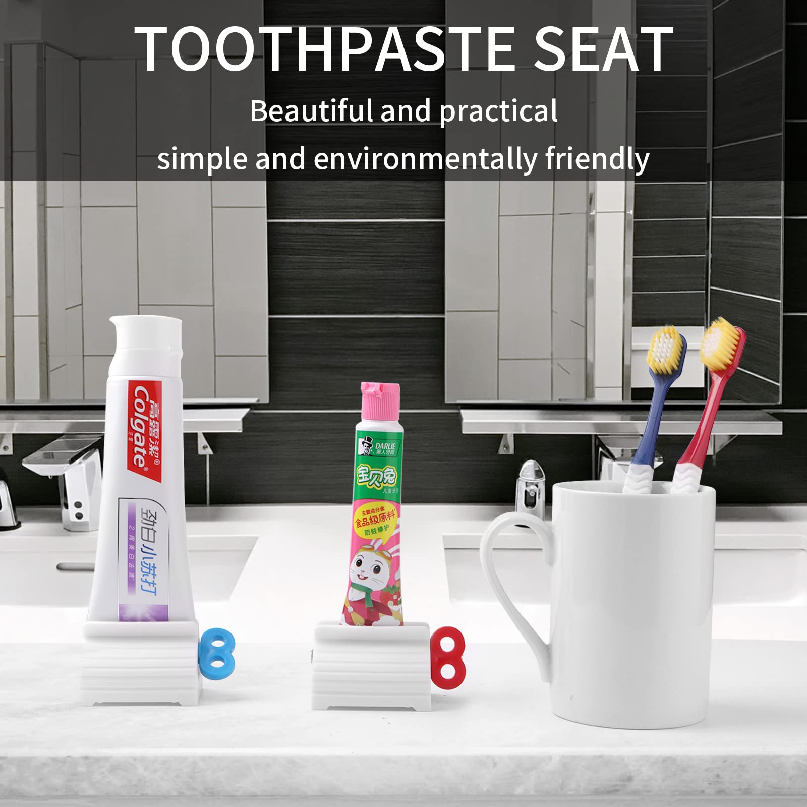 3-Pack Rolling Tube Toothpaste Squeezer & Holder Stand - Space-Saving Bathroom Organizer (Blue) - Perfect for Small Bathrooms, Travel & Vanity Organization