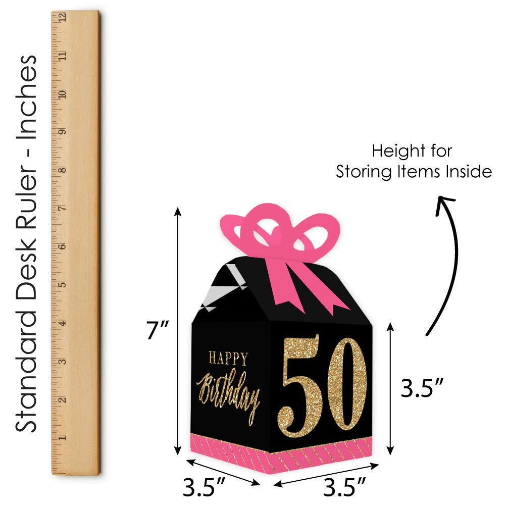 Chic 50th Birthday Gift Boxes - Pink, Black & Gold - Set of 12 for Party Favors